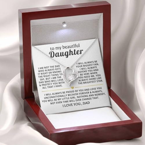 Momavo Jewelry To My Beautiful Daughter - I will always be your biggest fan, Gift From Dad , Father Daughter Gift, Dad to Daughter Gift, Christmas Birthday Gift (Luxury Box w/ LED LIGHT, 14k White Gold Finish)