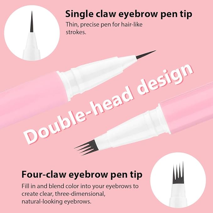evpct 2Pcs Light Brown Magic Microblading Dual-Ended Eyebrow Contouring Pen Brow Pencil, with 4 Brush Micro-Fork-Tips Applicator and Precise Brush-Tip Hair Like Strokes, Dual-ended Eyebrow Brush