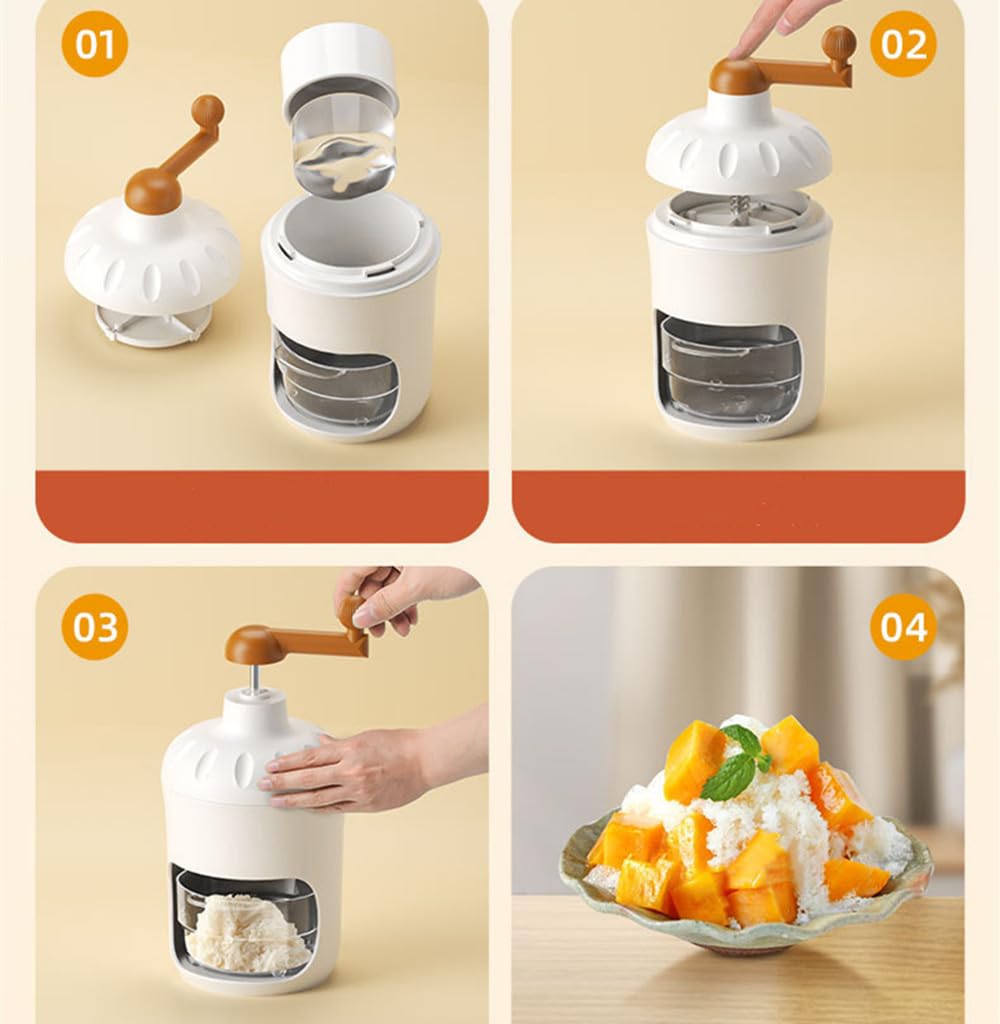 Hand Crank Ice Crusher Manual Ice Shaver Snow Cone Machine Mini Premium Portable Ice Crusher and Shaved Ice Machine with Free Ice Cube Trays - BPA Free (M White with 1 Ice Cube)