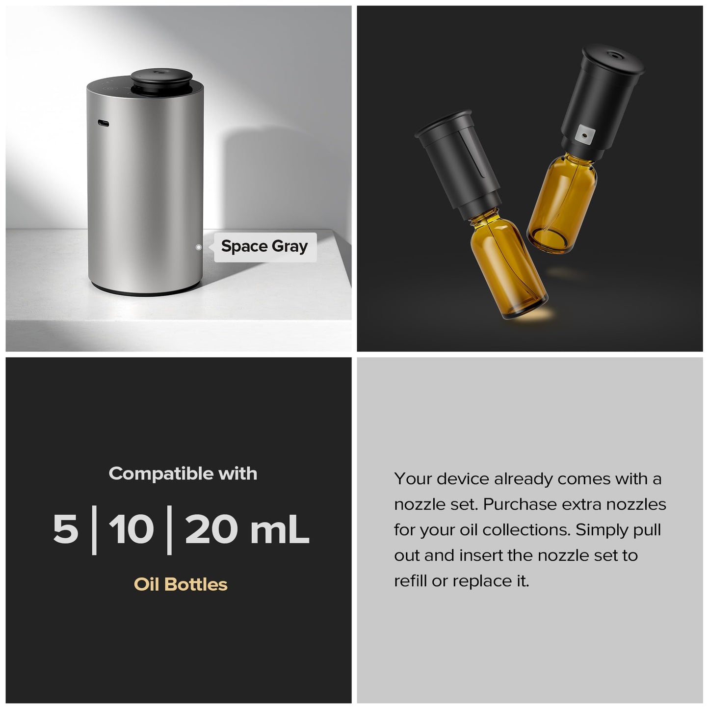 Airversa Waterless Essential Oil Diffuser for Home Aromatherapy Scent Diffusers with 3 Countdown Timer Settings or Timer-Off, 3 Mist Levels for Car Room Studio Office, ANX Premium Metal Black