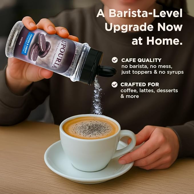 Upouria Cookies & Cream Coffee Topper, Vegan, Rich Flavor Enhancer for Coffee, Hot Chocolate, Ice Cream, 5.5oz