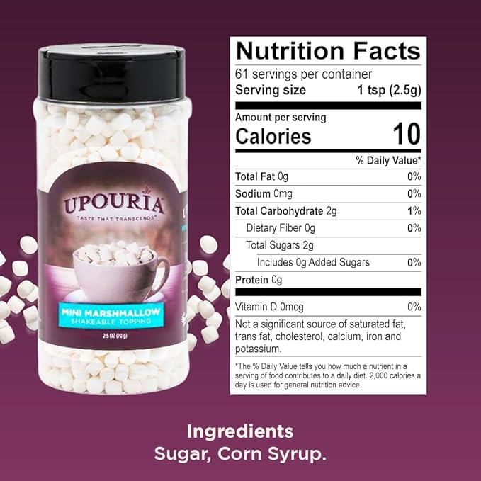 Upouria Mini Marshmallow Beverage and Dessert Topper, Rich Flavor Enhancer for Coffee, Hot Chocolate, Ice Cream, 2.5oz