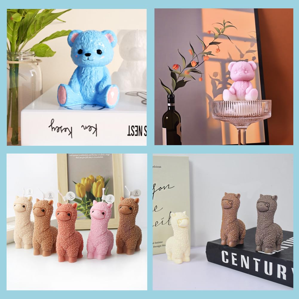 6PCS Animal Resin Mold, Alpaca, Bulldog, Fox, Cat,Bear and Octopus 3D Lifelike Silicone Molds for Epoxy Resin, Unique Display Mould for DIY Crafts Wall Desktop Home Decoration Candle Making (Model B)