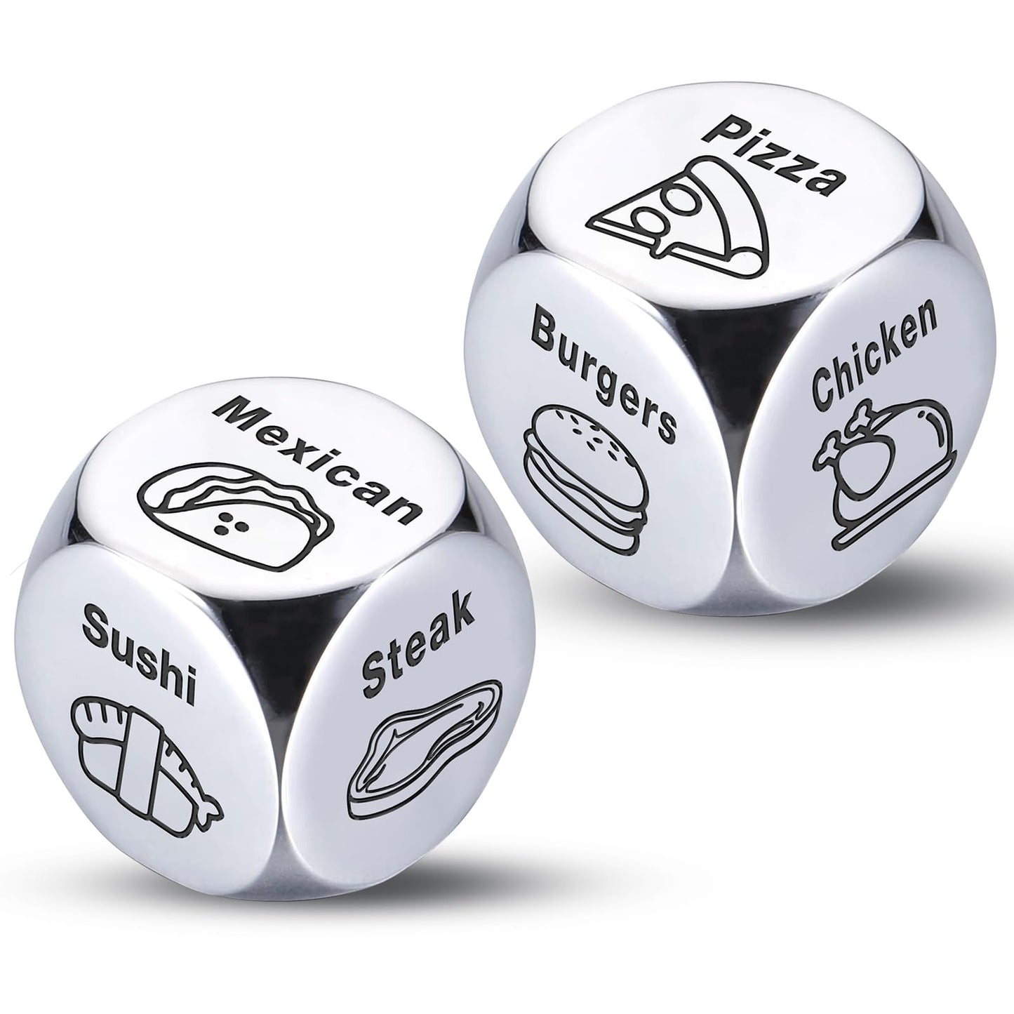 Stocking Stuffers for Men Women Adults for Him Her Couple Gifts for Boyfriend Girlfriend Wife Husband Anniversary 2PCS-Steel Food Decision Dice White Elephant Gifts