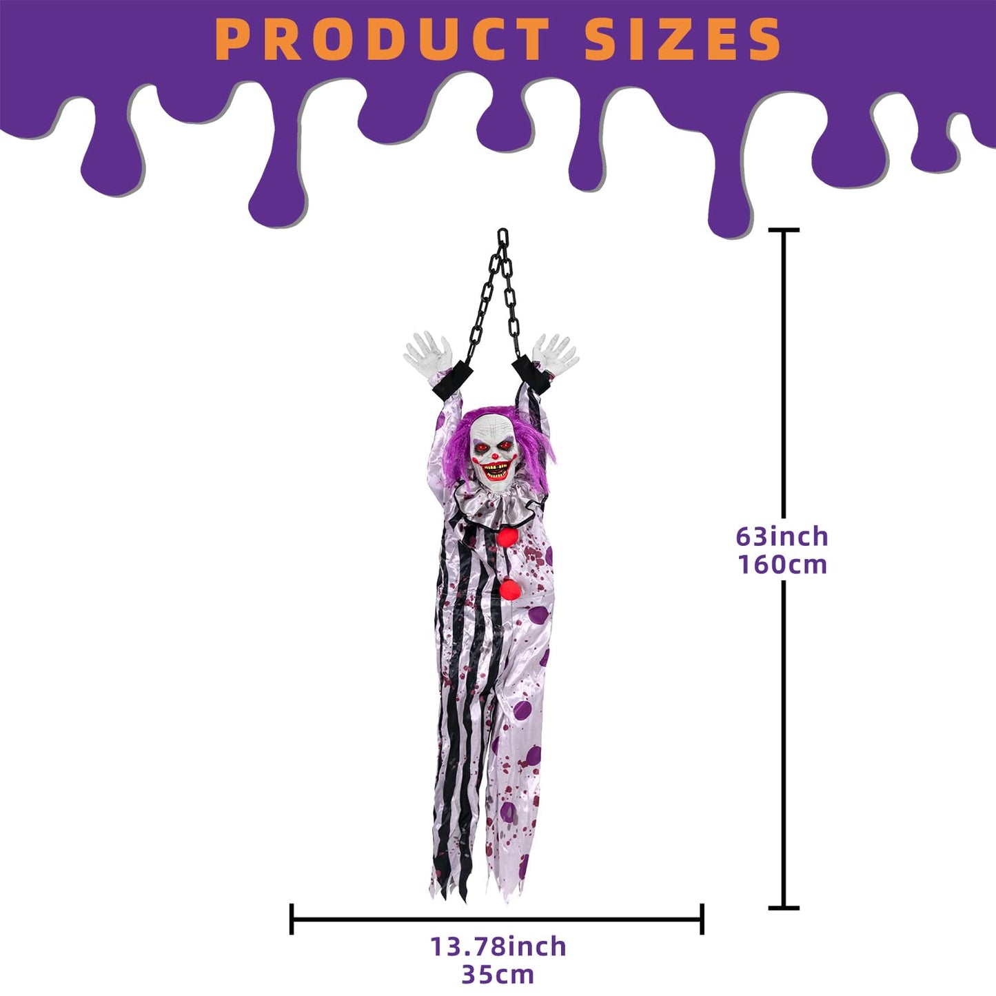 Kendane Halloween Decorations Outdoor and Indoor,Scary Halloween Animatronics Clown,Hanging Clown with Light-Up Eyes and Creepy Sound,Party Decorations for Yard Lawn,Haunted House Decor