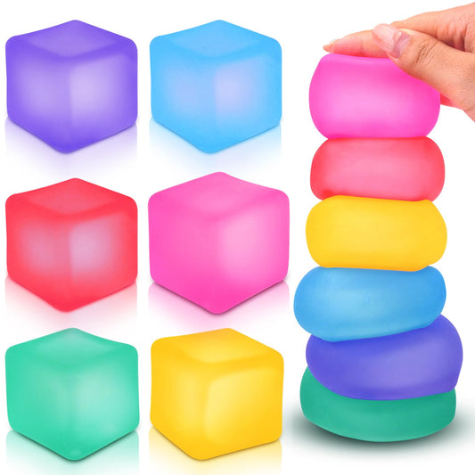 Fidget Toy Stress Cube 6 Pack - Squishy Fidget Toys for Relaxation, High Density Gel Filled, Fidgets for Classroom, Sensory Calming Toys for Kids Adults Children Teens