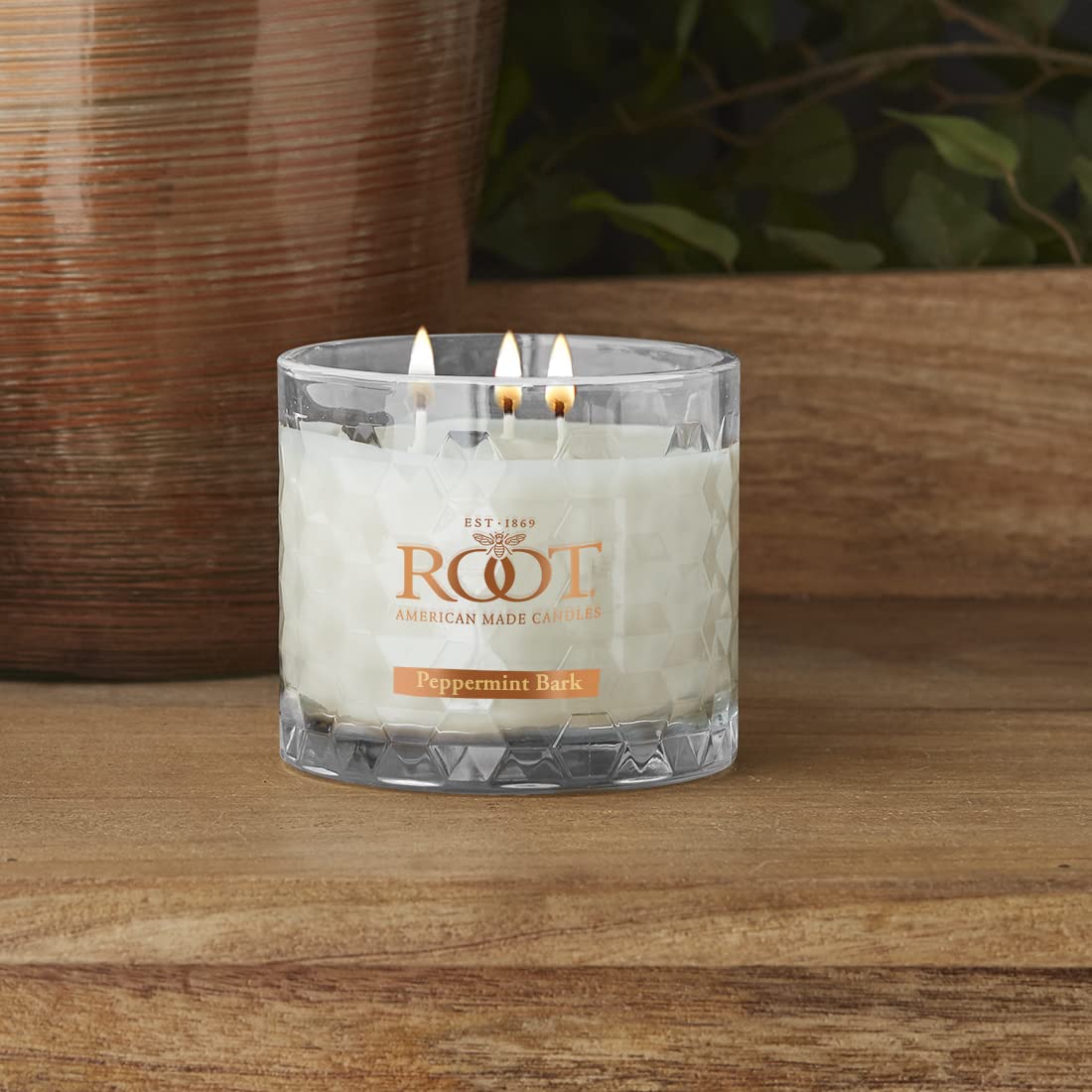 Root Candles Holiday Scented Candles Honeycomb Glass Premium 3-Wick Handcrafted Beeswax Blend Candle, 12-Ounce, Peppermint Bark
