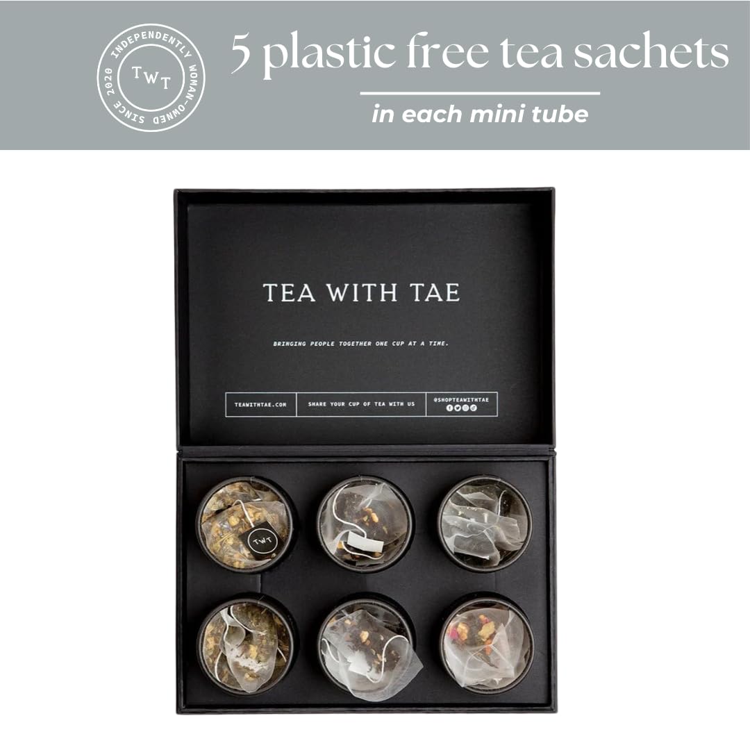 Tea with Tae Tea Bento Box Luxury Tea Gift Box for all occasions - 6 Premium Blends, 30 Biodegradable, Plastic-Free Pyramid Bags (90 Cups) - Eco-Friendly Gift