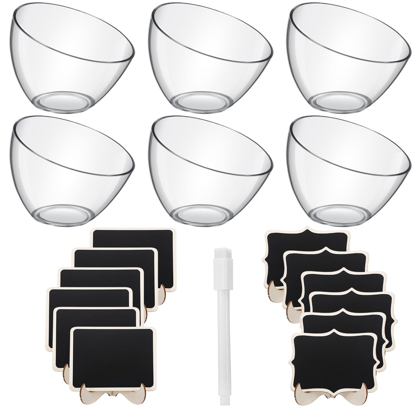 Reallnaive 18 Pcs Party Supplies Set Include 6 Pcs 35oz Candy Serving Bowls and 12 Pcs Mini Chalkboard Food Signs with 1 Marker Pen for Candy Buffet Wedding Party Table Display Decorations