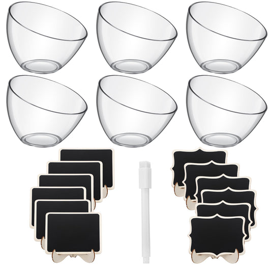 Reallnaive 18 Pcs Party Supplies Set Include 6 Pcs 35oz Candy Serving Bowls and 12 Pcs Mini Chalkboard Food Signs with 1 Marker Pen for Candy Buffet Wedding Party Table Display Decorations