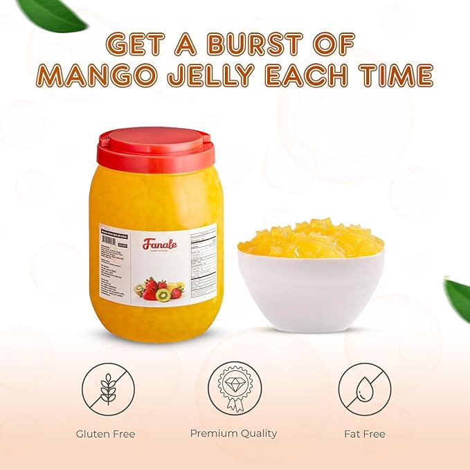 New Fanale Coconut Jelly Topping nata de coco for Boba Tea | Ice Cream | Yogurt | Smoothie | Milk Tea | Desserts (Mango Star Shaped, 6.6 lb)