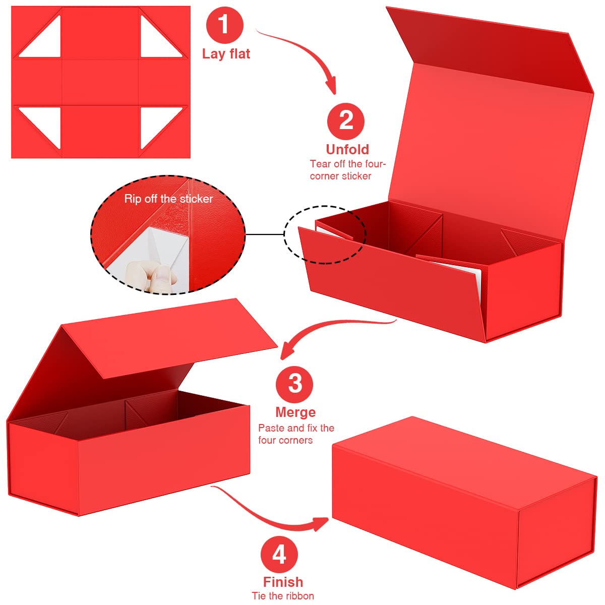 MONDEPAC 6 Pack Gift Boxes with Magnetic Lid 12" X 6" X 4" for Presents,Luxury for Gift Packaging, Bridesmaid Gifts Boxes, Magnetic Gift Box for Gifts,Birthday Gift Boxes,Christmas Gift Boxes