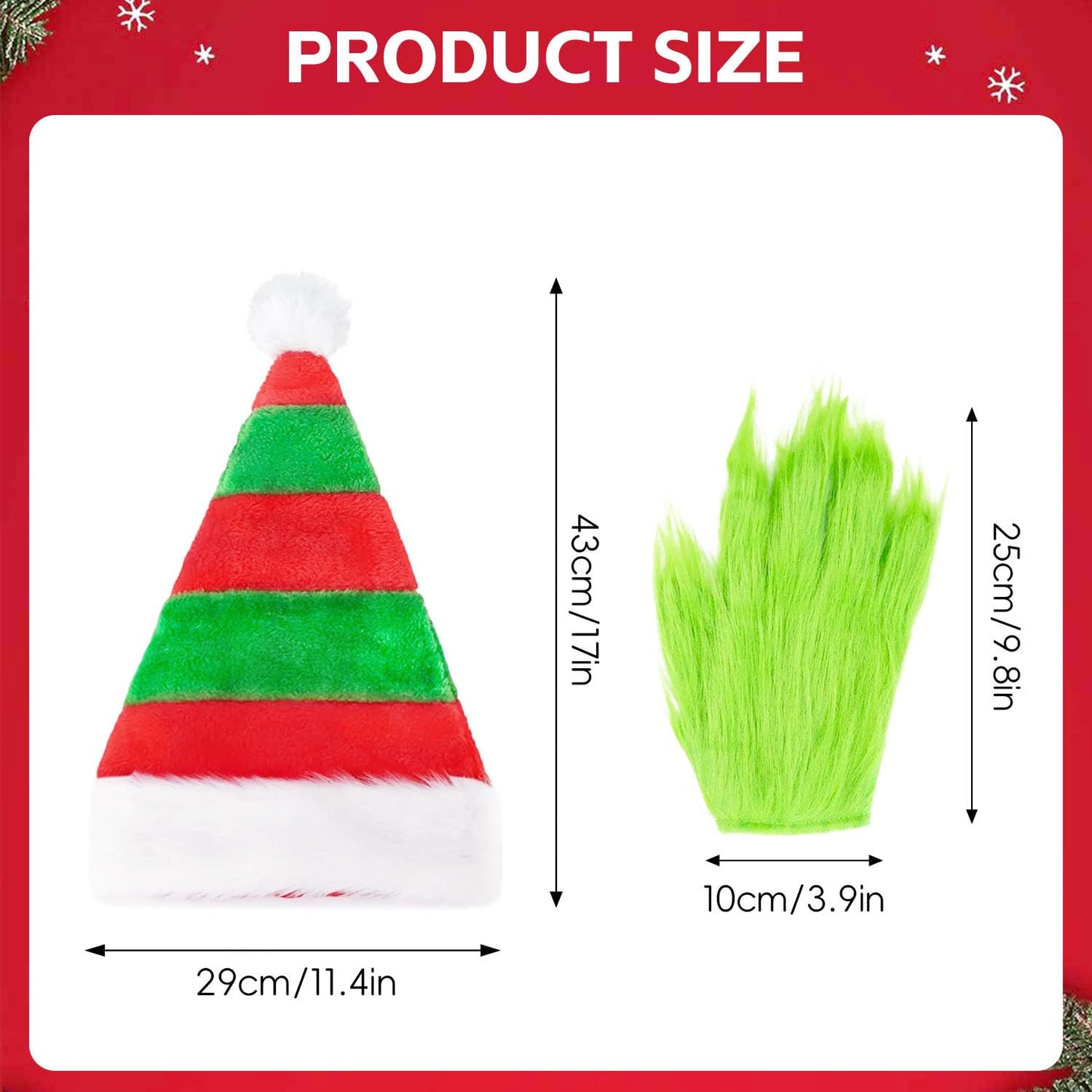 TIZHJOZI Christmas Hat, Santa Hat and Furry Gloves, Soft Plush Santa Costume for Adult, Christmas Party Headwear Accessories