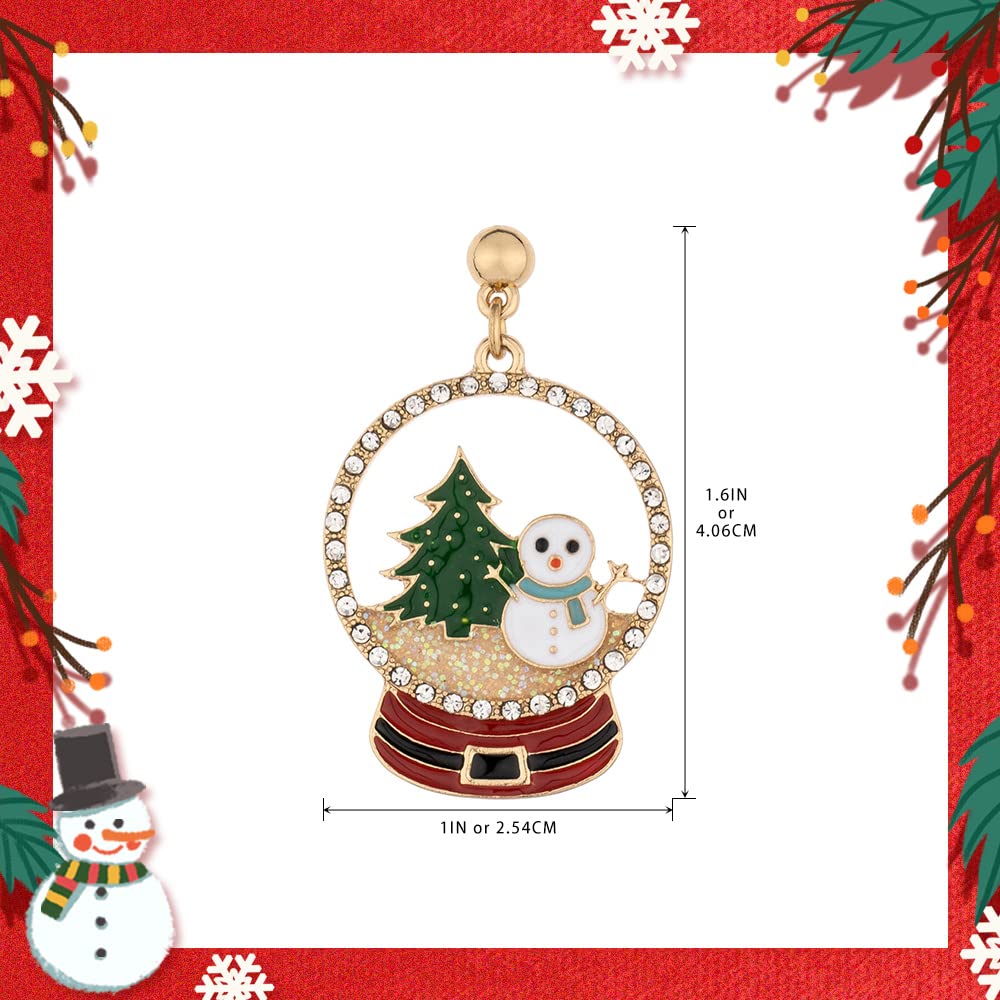 MADISON TYLER Christmas Dangle Snowglobe Earrings for Women | Cutout Christmas Tree and Snowman | Lightweight | Hypoallergenic Jewelry | Xmas Holiday Earrings Gifts for Women