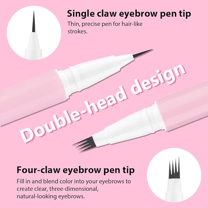 evpct 1Pcs Black Brown Magic Microblading Dual-Ended Eyebrow Contouring Pen Brow Pencil, with 4 Brush Micro-Fork-Tips Applicator and Precise Brush-Tip Hair Like Strokes, Dual-ended Eyebrow Brush