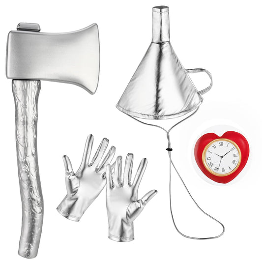 NEZLOP 5Pcs Tin costume Accessories Set Adjustable Silver Funnel Hat Halloween Party Dress up