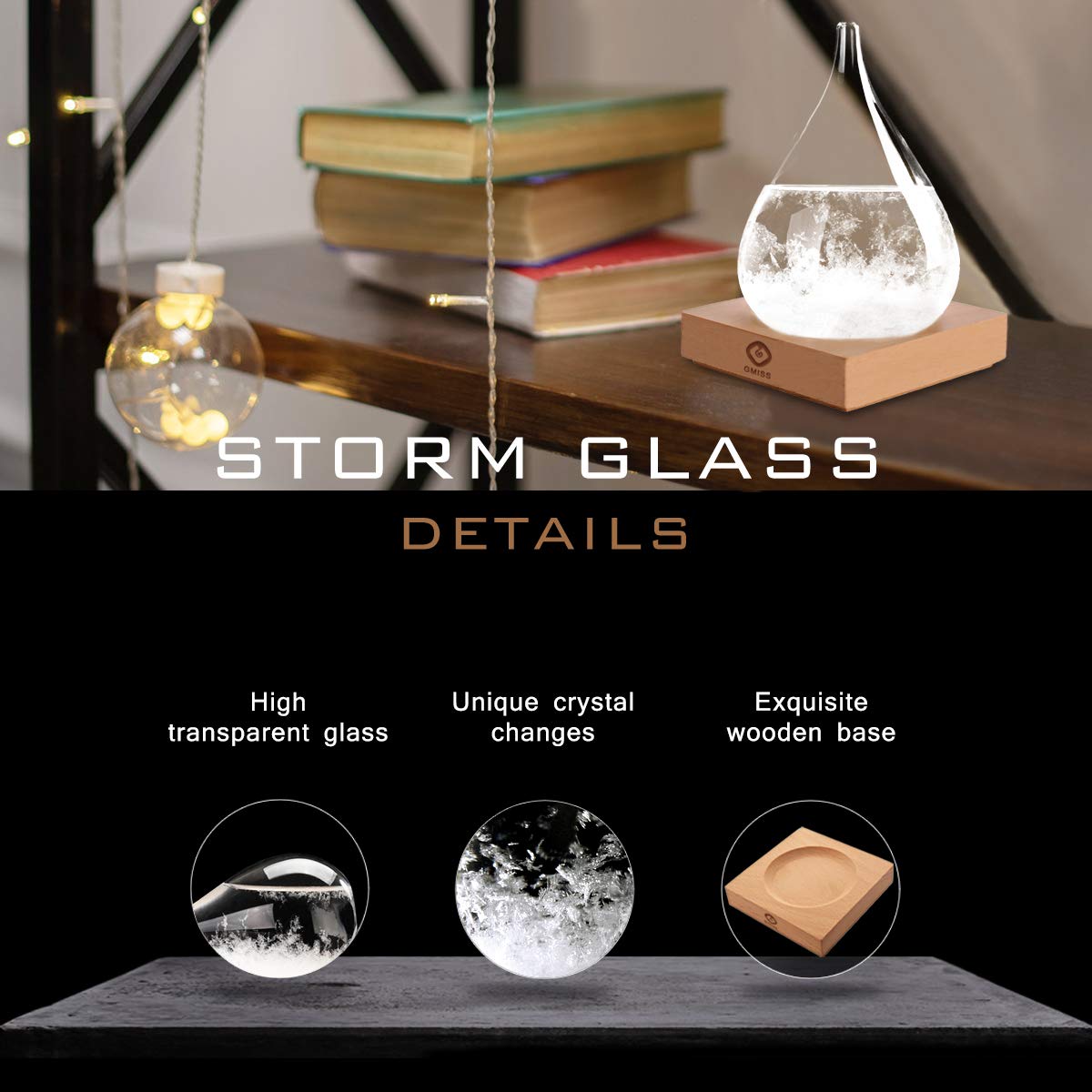 Storm Glass Weather Forecast Bottle,Snow Globe Barometer Bottle, Water Drop Weather Forecast Bottle, Home and Office Decorative Glass Bottles, Unique Gifts for Her (M)