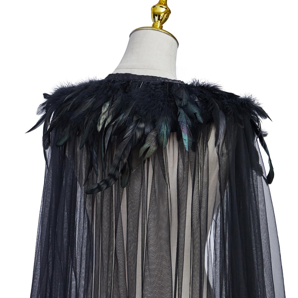 Evil Queen Cosplay Super Villain Cloak Cape Steampunk Feather Collar Witch Cape