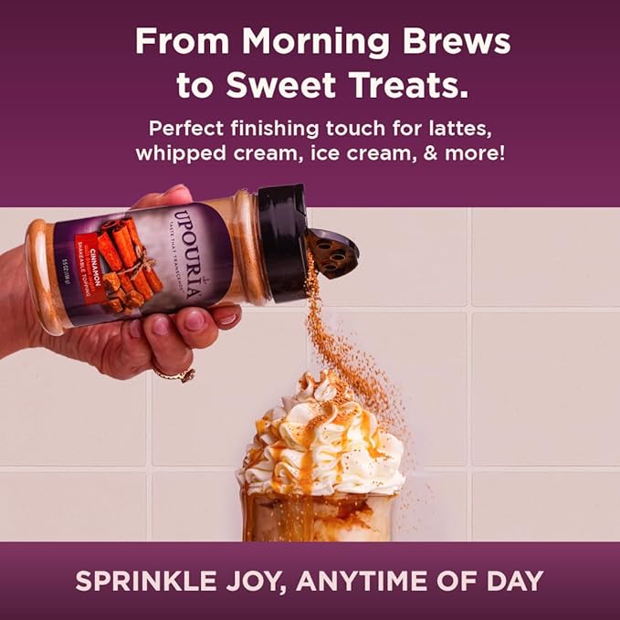 Upouria Cinnamon Brown Sugar Flavored Shakable Topping, Sweet Enhancer for Coffee & Hot Cocoa, 5.5oz