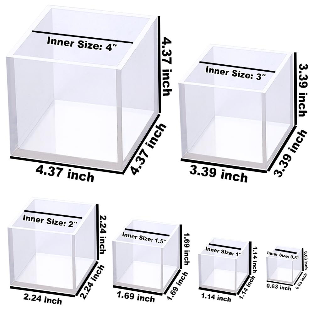 RESINWORLD Set of 4, 3", 2", 1.5", 1", 0.5" Clear Silicone Cube Molds, Large Deep Square Epoxy Resin Mold, Transparent Cube Silicone Molds for Resin Casting