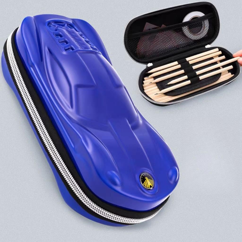 XZR Supercar Pen Case Box Bag Stocking Stuffers Large Capacity Organizer Cool Supercar Pencil Bag Storage Box EVA Material Nice Gift (Blue)