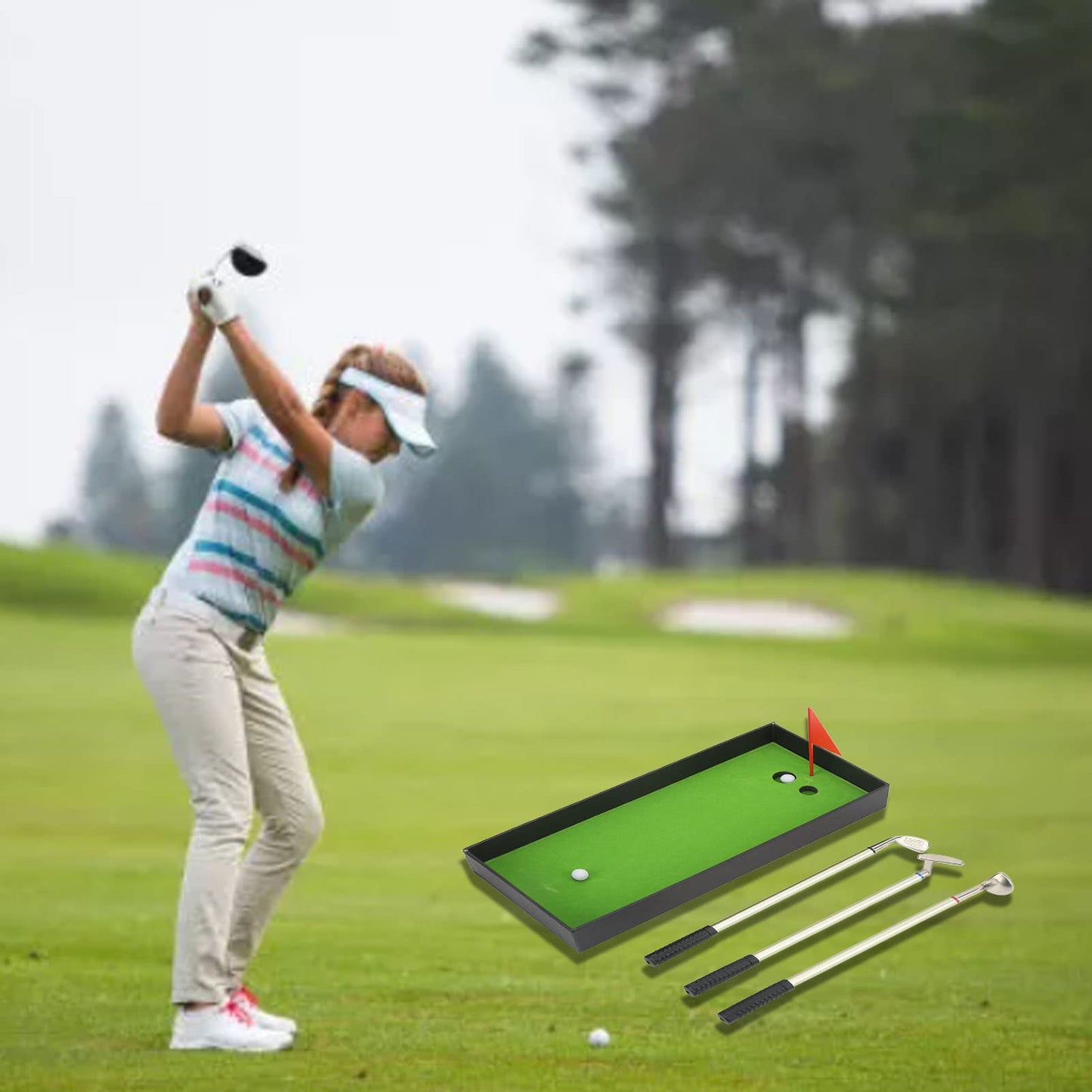 Alvinlite Golf Pen Set, Mini Desktop Golf Ball Pen, Unique Christmas Stocking Stuffers, Top Golf Gift with Putting Green with Balls and Flag