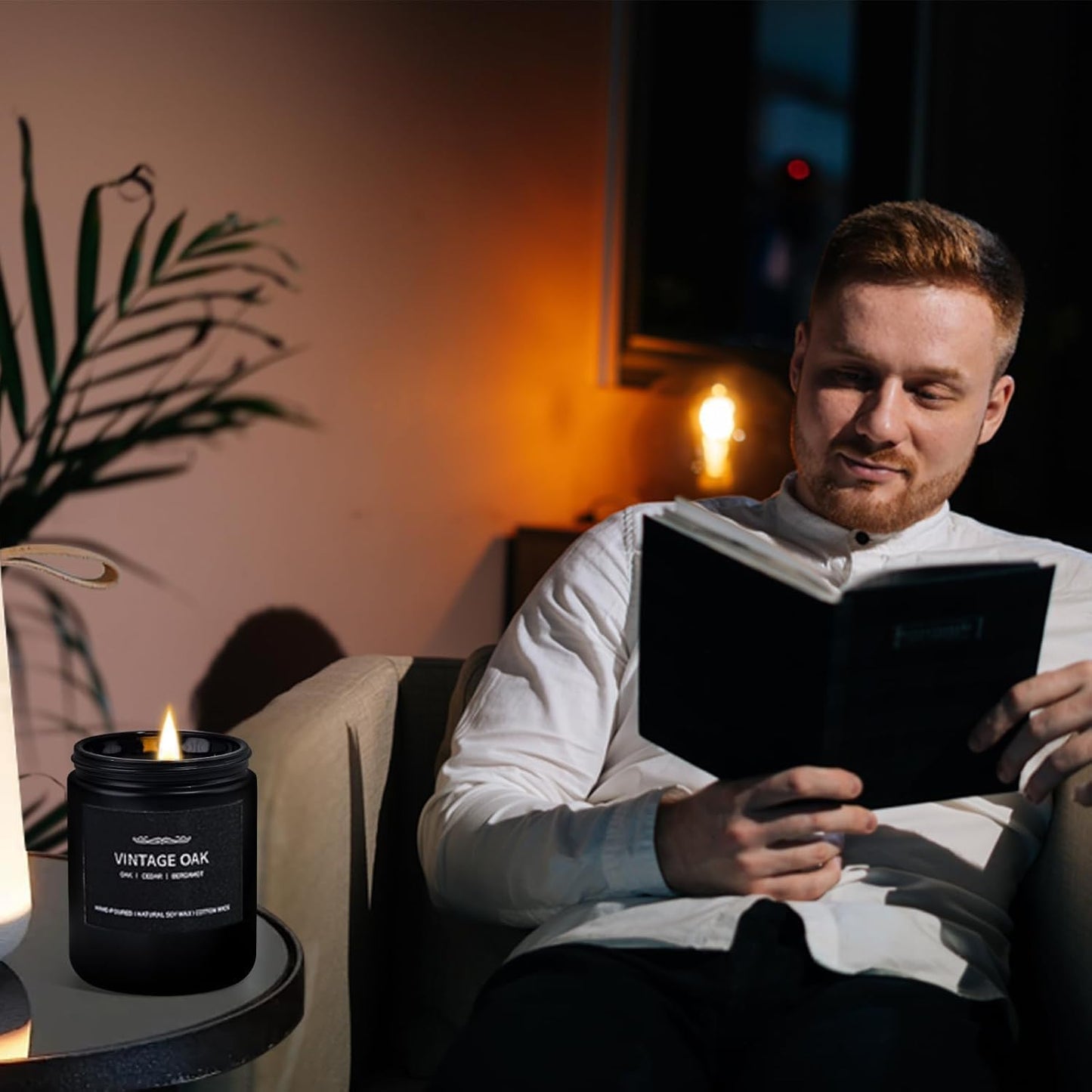 Scented Candle Set, Men Candle Set, Scented Candles for Home, Gifts for Men, 4 Pack Manly Candles Gifts for Mens Scents of Smoke Vanilla/Leather/Oak/Lavender Wood