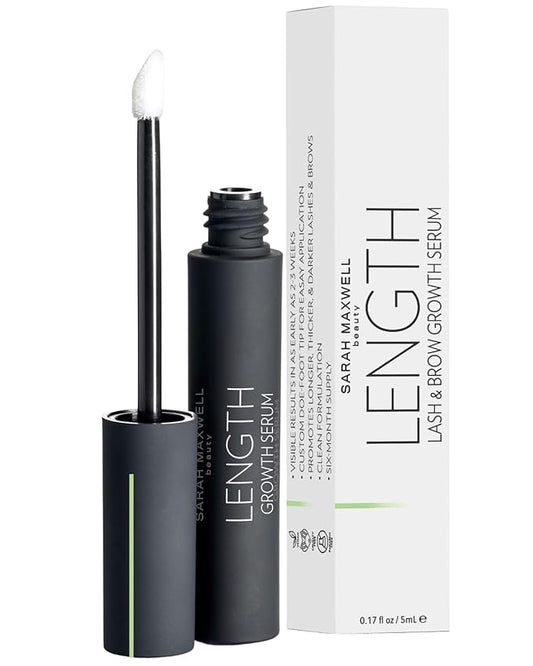 Sarah Maxwell Beauty - LENGTH Growth Serum for Eyelash & Brow Boost, Vegan, Paraben-Free, Cruelty-Free – Enhance Lashes & Brows, Clean Beauty Lash Treatment (0.17 fl oz | 5 mL)