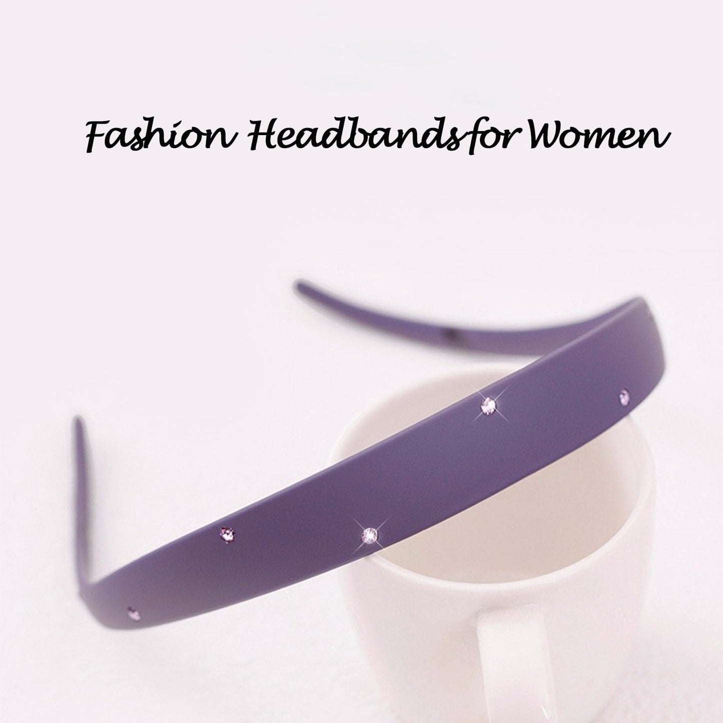 KOVOLITU 2 Pack Rhinstone Plastic Plain Headbands for Women, Headband Designed for Eyewear, Fashion Skinny Headbands with Teeth(Purple,Dark Blue)