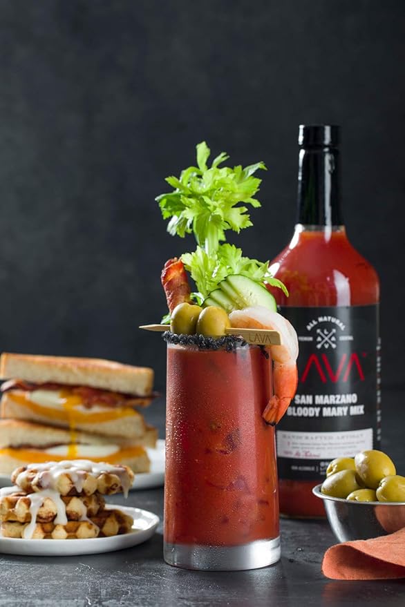 LAVA Premium Bloody Mary Mix; Italian San Marzano Tomatoes, No Artificial Sweeteners, Vegan, Ready to Use, No Added Sugar, 1-Liter (33.8oz) Glass
