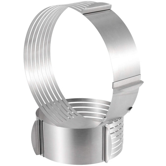 HAKZEON 2 Pack Cake Ring Set, Adjustable Stainless Steel Mousse Cake Rings, Round Molds Cookie Cutter Leveler 7 Layer 6-12 inch for Kitchen Restaurant Mousse DIY