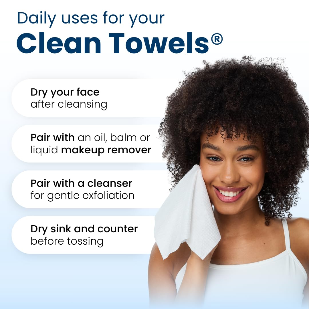 Clean Skin Club Clean Towels XL™, 100% USDA Biobased Face Towel, Disposable Face Towelette, Eczema Association Accepted, Makeup Remover Dry Wipes, Ultra Soft, 50 Ct, 1 Pack