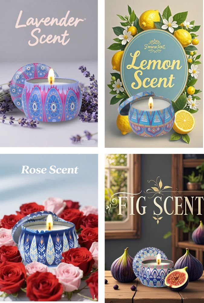 Scented Candles Gift Set for Women - 4 Pack Aromatherapy Candles with 8% Essential Oils, 120H Burn Time, Stress Relief & Relaxation, Soothing, Perfect for Birthday, Christmas, Thanksgiving, Mother