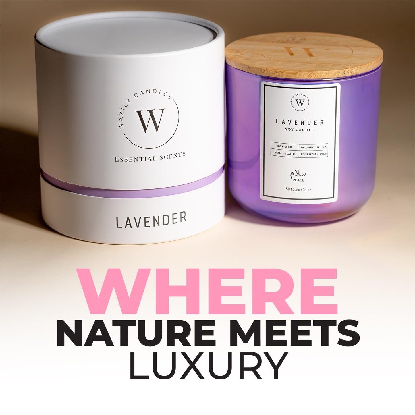 Waxily Lavender Soy Candle | Non Toxic Candles | Aromatherapy, Long Lasting, Glass Essential Oil Candle | Luxury Gift, Sleep Support, Calming Spa, Bedroom, Vegan, Clean Burning, Home Decor | 12oz