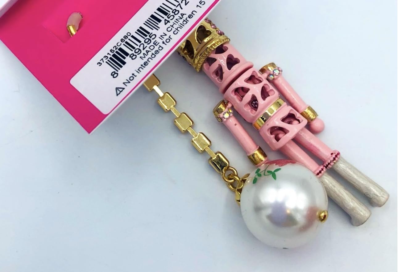 Betsey Johnson Nutcracker Linear Ball Mismatch Pink Earrings Christmas