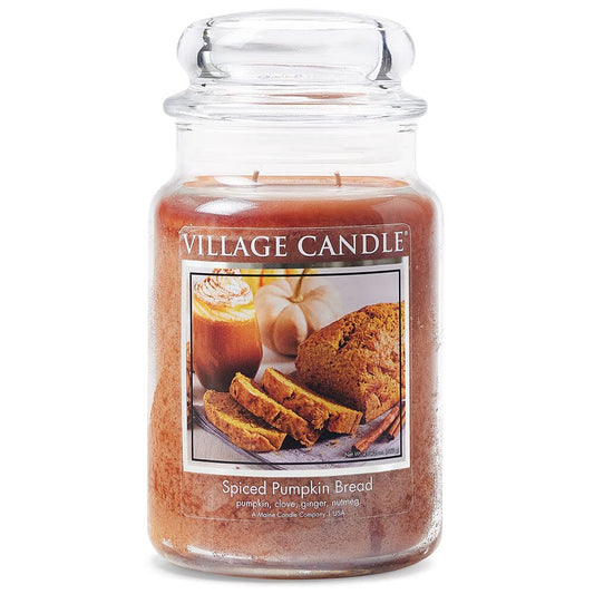 Village Candle Spiced Pumpkin Bread, Large Glass Apothecary, Jar Scented Candle, 21.25 oz