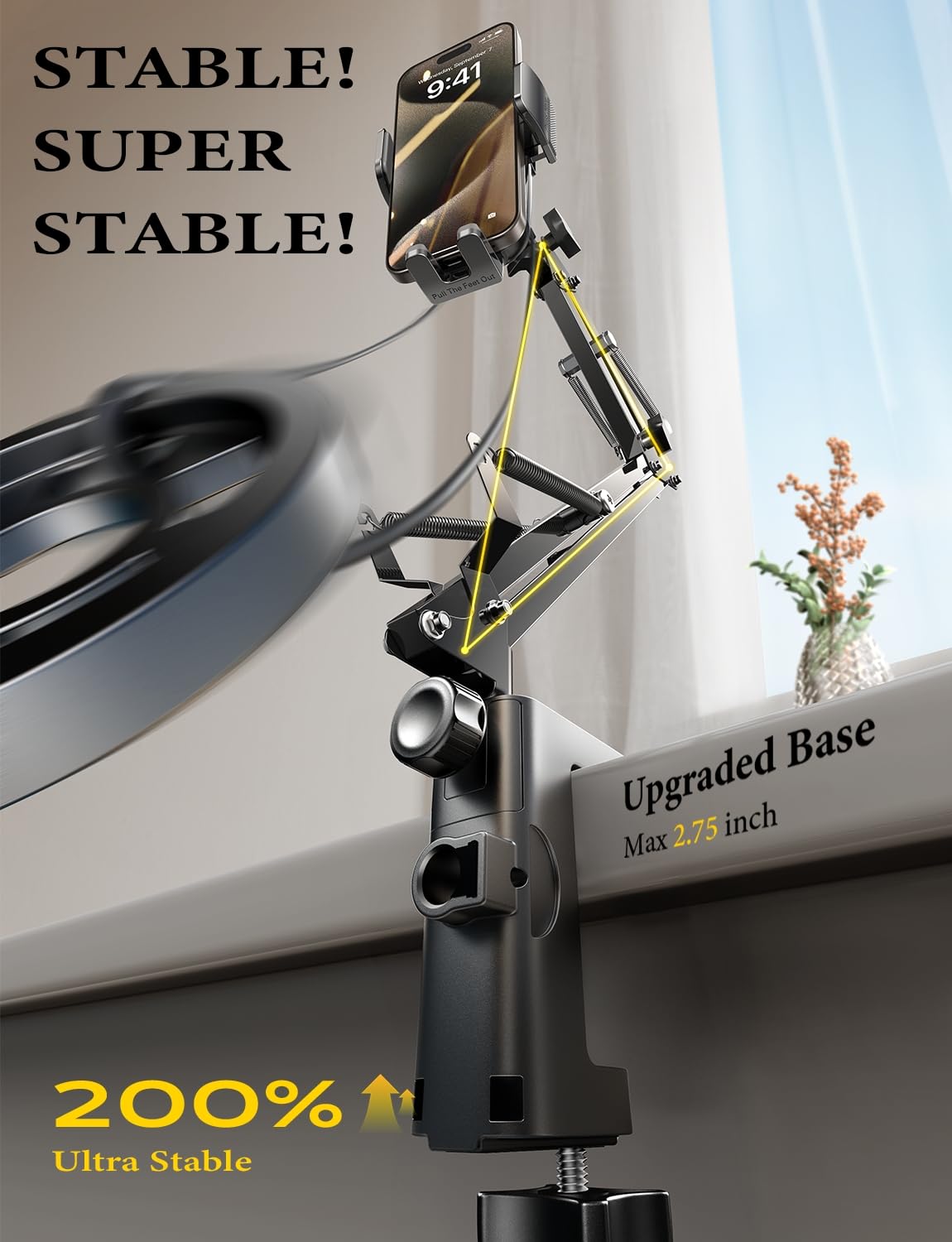 LISEN Gooseneck Phone Holder for Bed Desk [3rd Upgrade] Cell Phone Stand for Desk,Recording for iPhone Mount iPhone Holder for Filming Camera Laying Down,Bed Accessories Flexible Arm Clamp Clip Stand