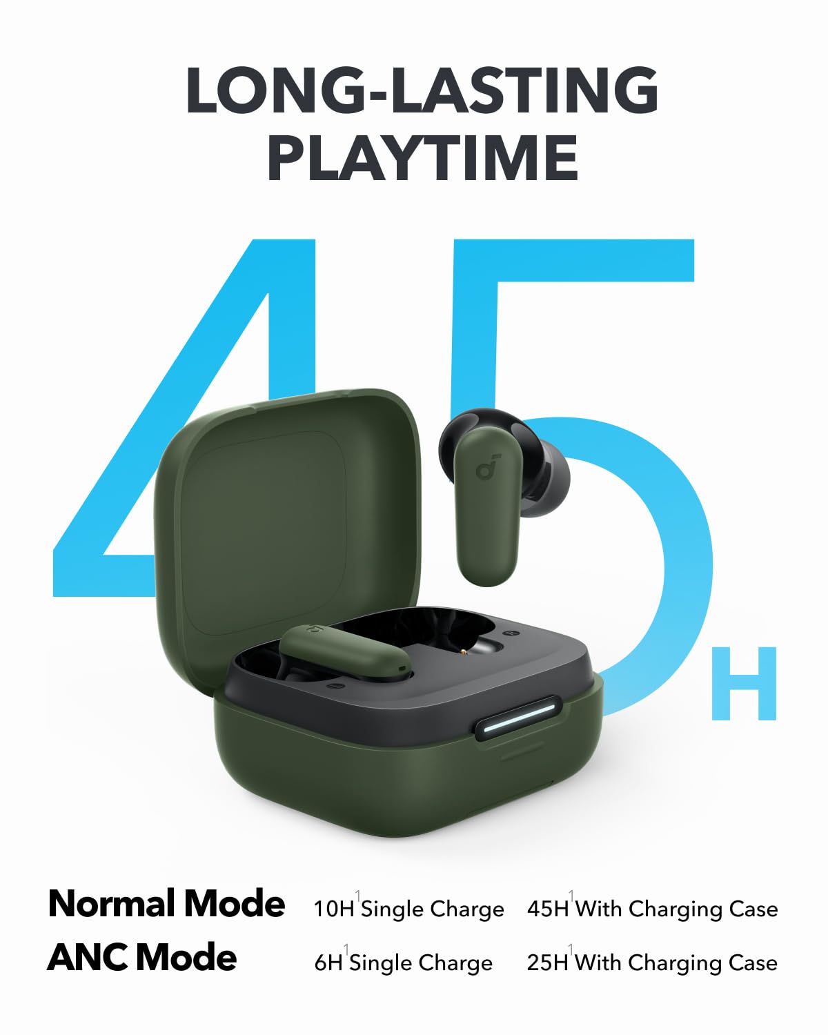 Soundcore P30i by Anker Noise Cancelling Earbuds, Strong and Smart Noise Cancelling, Powerful Bass, 45H Playtime, 2-in-1 Case and Phone Stand, IP54, Wireless Earbuds, Bluetooth 5.4 (Green)