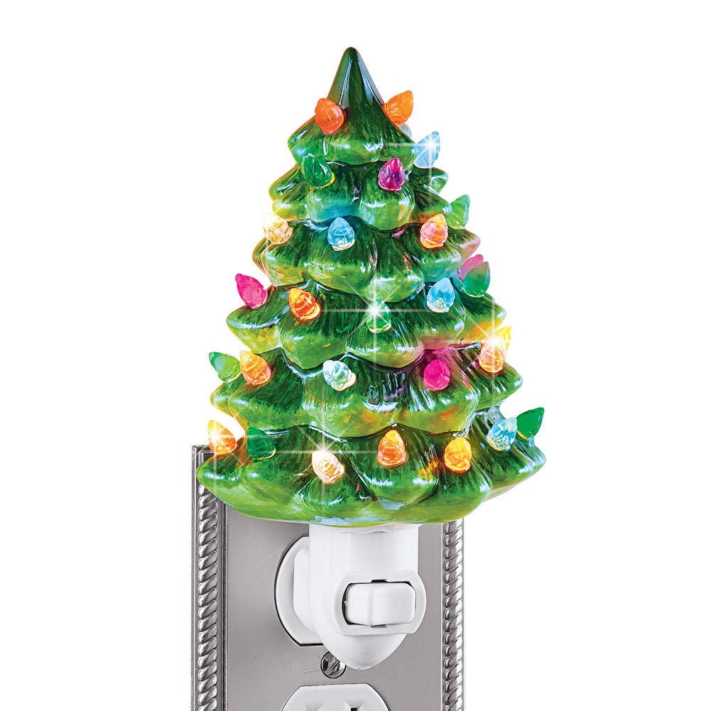 Collections Etc Ceramic Christmas Tree Night Light - 6" H, Nostalgic, Decorative Bathroom Decoration, Green