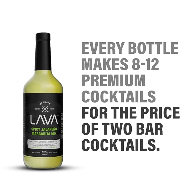 LAVA Premium Spicy Jalapeño Margarita Mix by LAVA Craft Cocktail Co., Made with Real Jalapeños, Agave Nectar, Key Limes, Lots of Flavor and Ready to Use, 1-Liter Glass Bottle