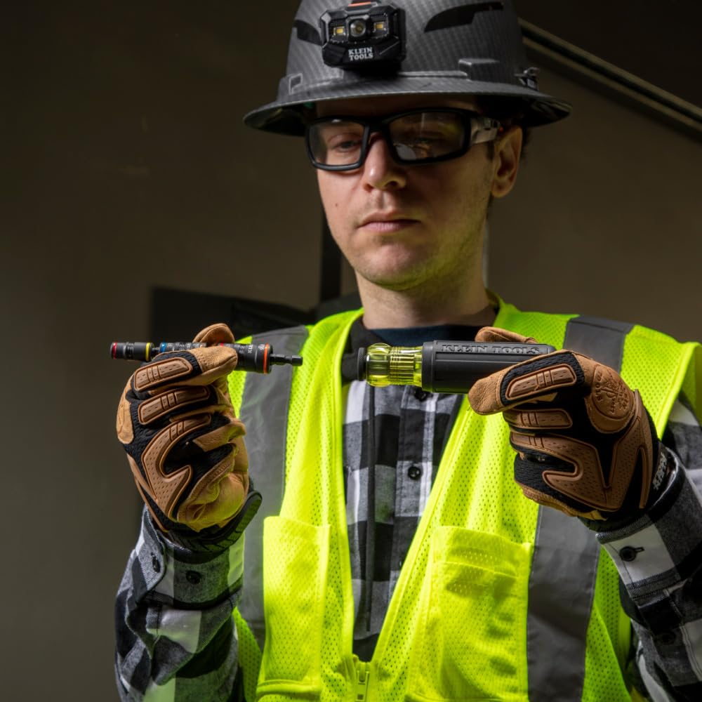 Klein Tools 32910 Impact Driver, 7-in-1 SAE Impact Socket Set with Handle, Flip Socket with 1/4, 5/16, 3/8, 7/16, 1/2 and 9/16-Inch Nut Driver Sizes and 1/4-Inch Bit Holder