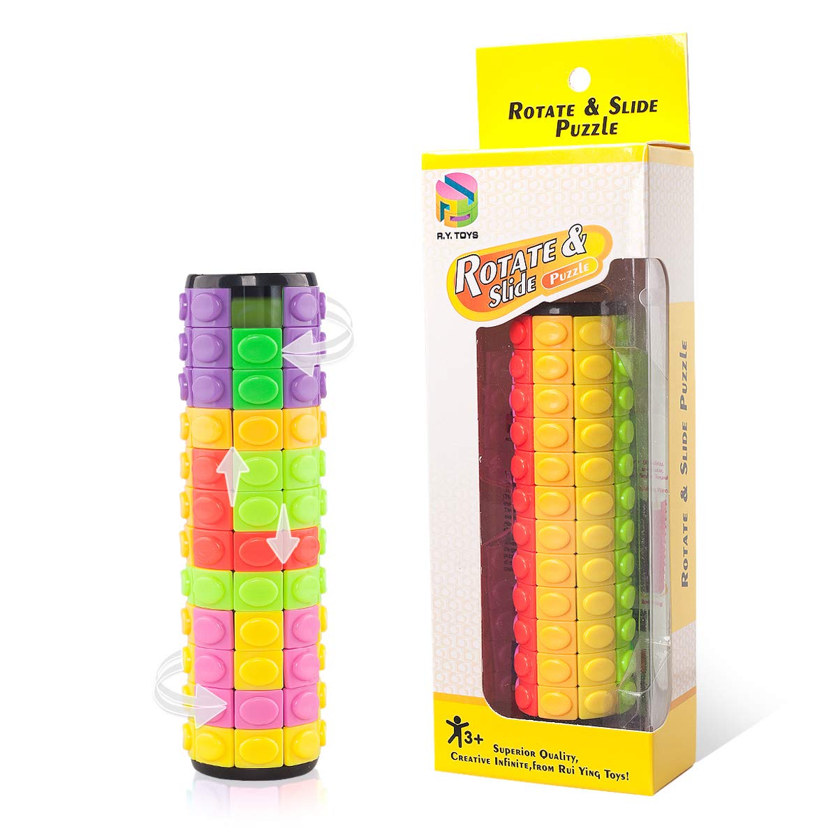 R.Y.TOYS Rotate and Slide Puzzle-Design Patent,Fidget Toys(Restore/Create) 8 Colors,12 Layers-Detach Piece for Quick Play,Brain Teaser,Sensory Toys,Stocking Stuffers,Easter Basket Stuffers Essentials