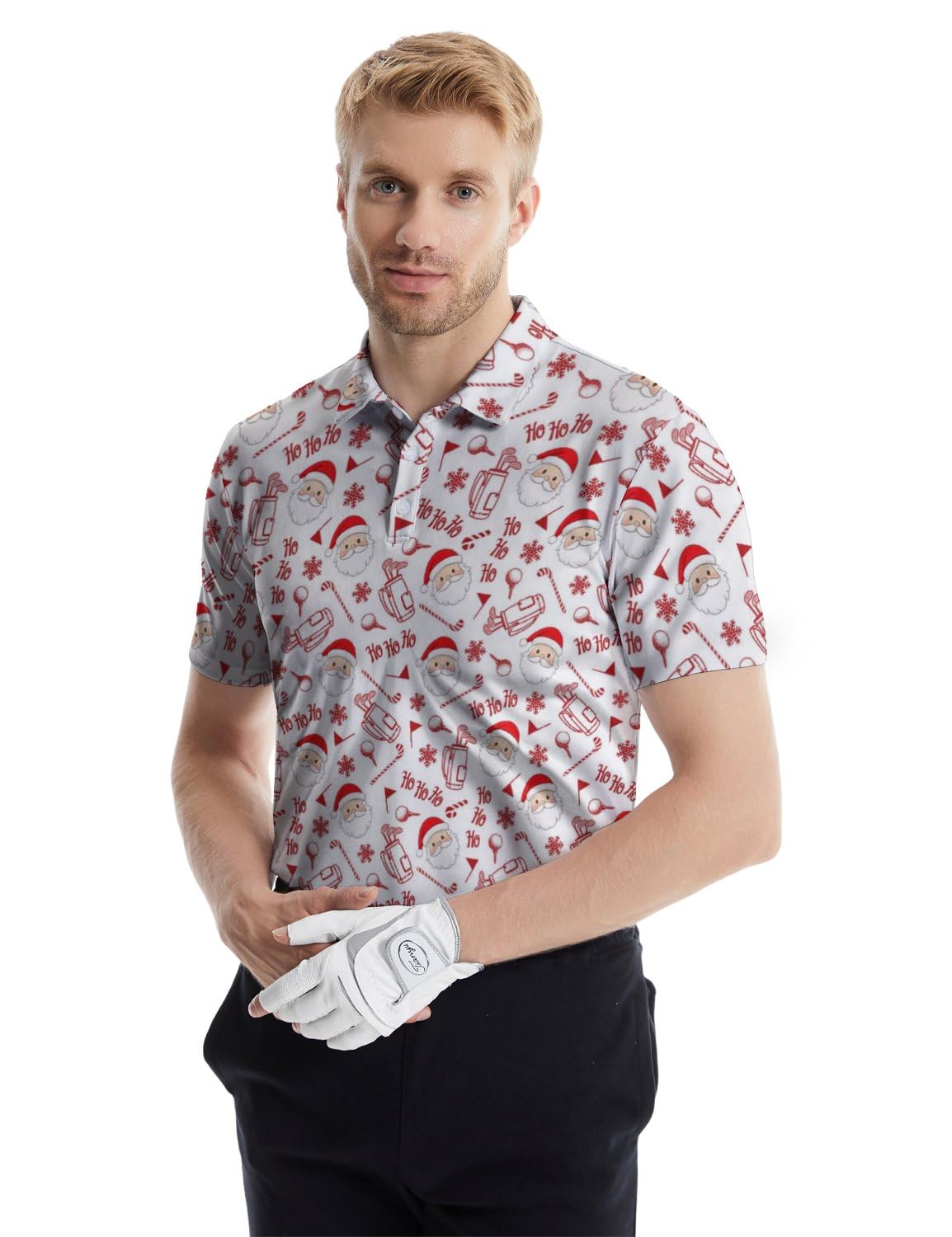 Funny Christmas Golf Polo Shirts for Men Fashion Short Sleeve Shirts Crazy Golf Shirt Christmas Outfits Quick Dry Hawaiian Shirt Golfer Gift