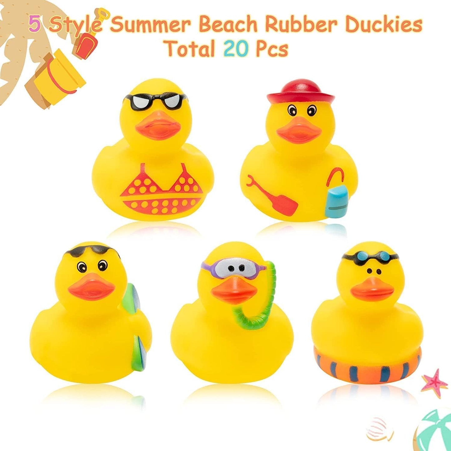 Haooryx Summer Beach Rubber Duckies - 20Pcs Float Bathtub Ducky Swimming Pool Toys Novelty Funny Squeeze Ducks Kids' Birthday Multi-Item Party Favor Packs School Prizes Rewards Baby Shower Bath Toys