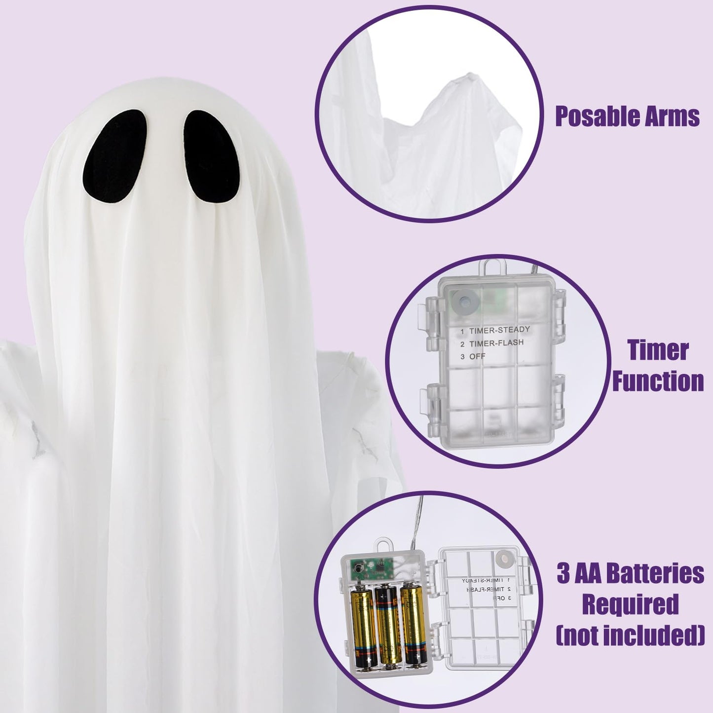 61" Light Up Hanging Ghosts Halloween Flying Ghost with Blue LEDs and Timer Function Porch Yard Garden Tree Party Holiday Decorations