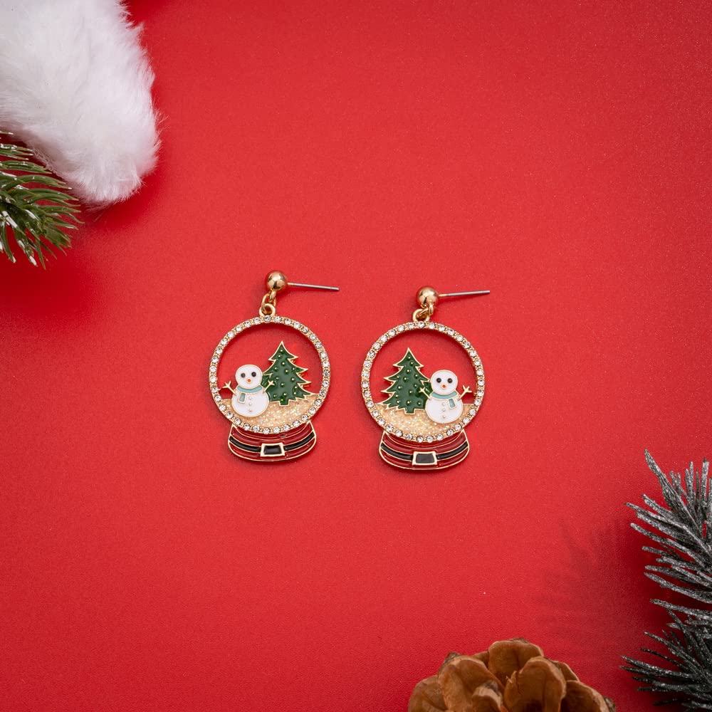 MADISON TYLER Christmas Dangle Snowglobe Earrings for Women | Cutout Christmas Tree and Snowman | Lightweight | Hypoallergenic Jewelry | Xmas Holiday Earrings Gifts for Women