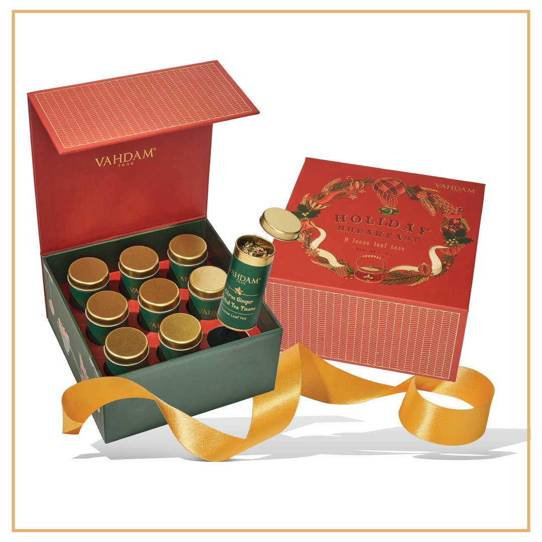 VAHDAM, Holiday Breakfast - Christmas Tea Gift Sets (90+ Cups) 9 Loose Leaf Tea - Luxury Gift Box | Christmas gifts 2024 Ideas | Christmas Gifts For Women, Men & Adults I Holiday Tea Gift Box