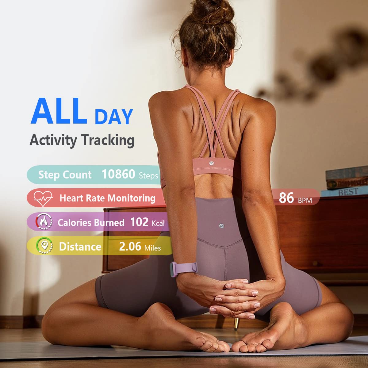 FITVII Fitness Tracker, Smart Watch with 24/7 Blood Pressure Heart Rate and Blood Oxygen Monitor, Sleep Tracker with Calorie Step Counter, IP68 Waterproof Activity Tracker for Women Men Android iOS