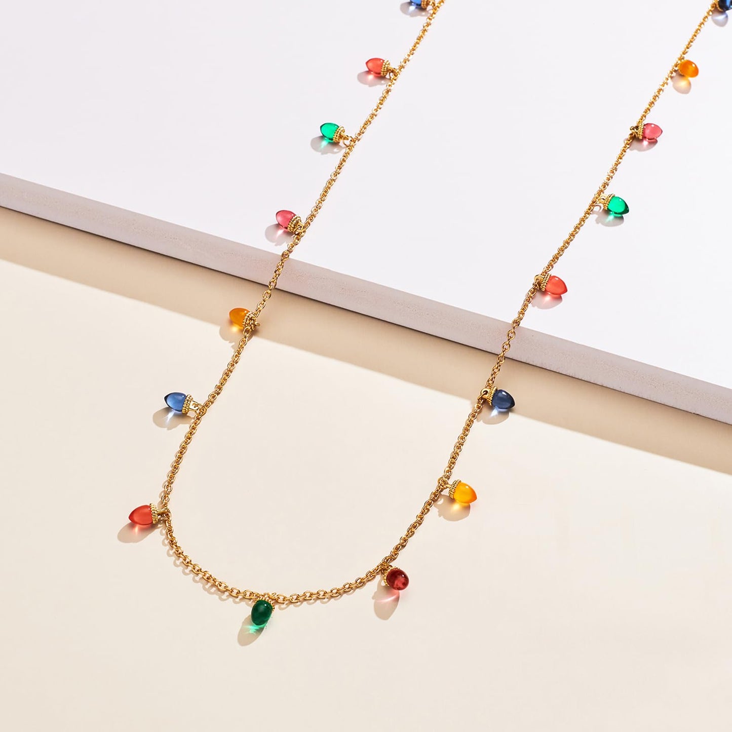 ENSKEFEN Christmas Light Necklaces for Women Colorful Long Christmas Light Bulbs Necklace Acrylic Xmas Necklace Holiday Jewelry