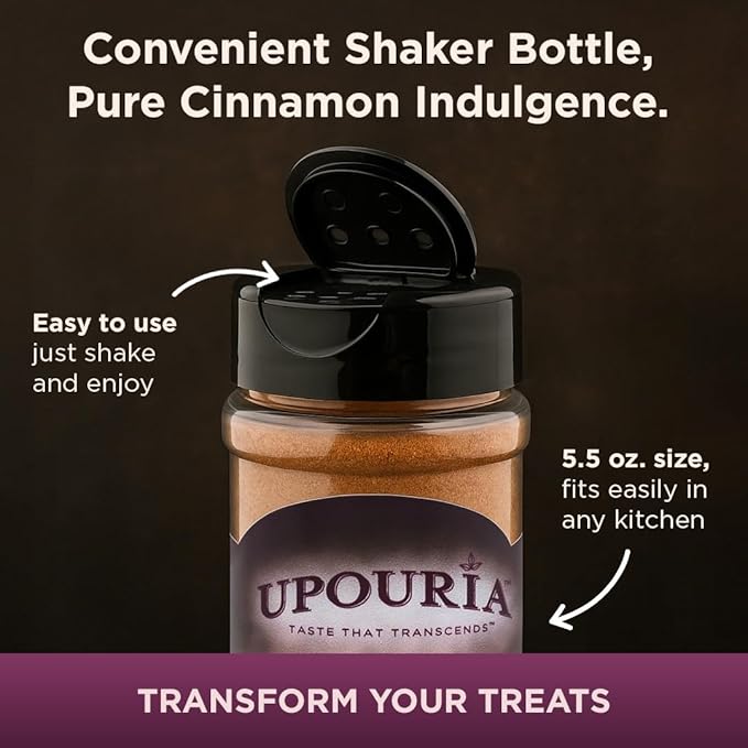 Upouria Cinnamon Brown Sugar Flavored Shakable Topping, Sweet Enhancer for Coffee & Hot Cocoa, 5.5oz